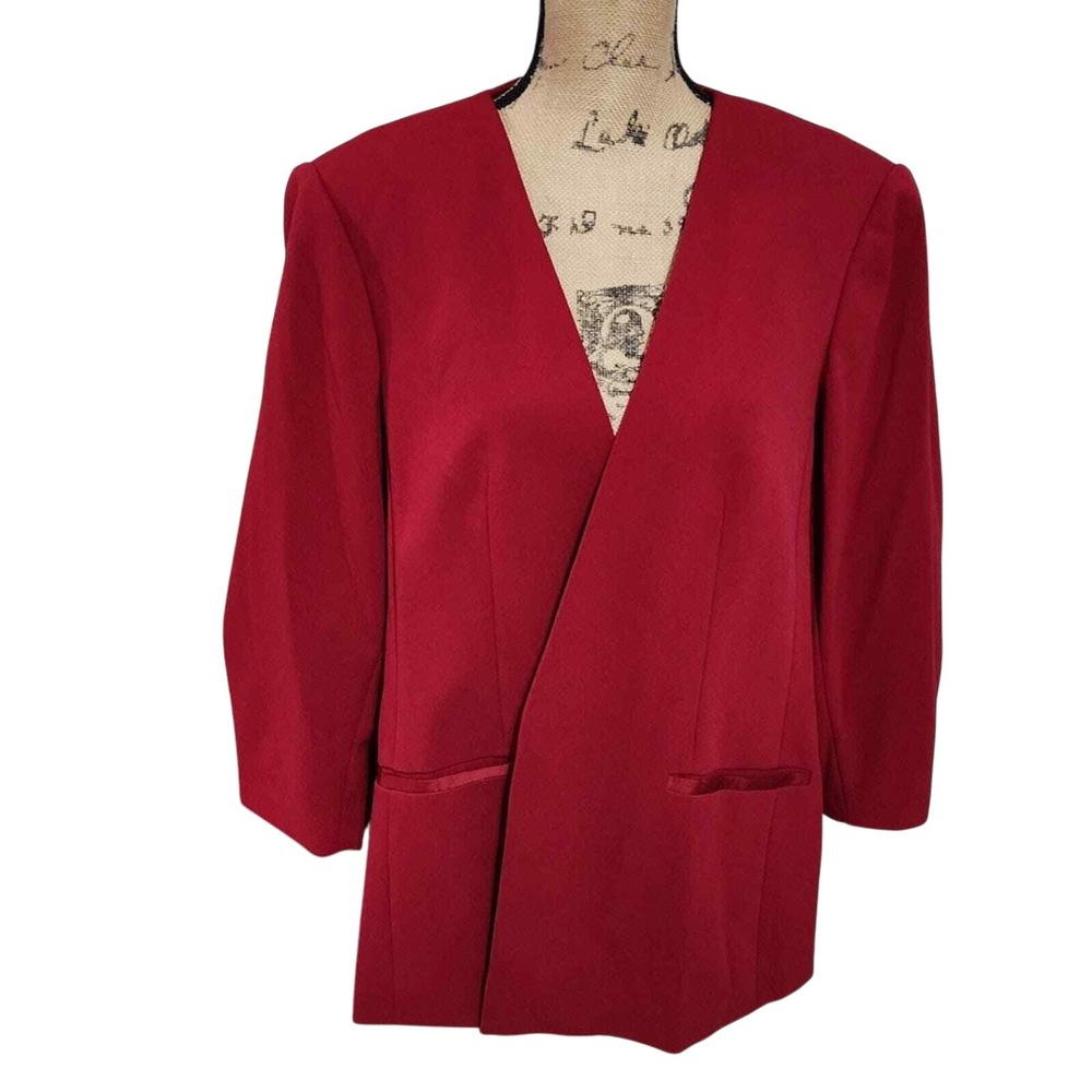Calvin Klein Womens Red Open Front Ruched Sleeve Blazer Jacket Plus Size 22W NEW